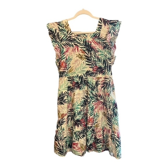 BeachLunchLounge Flutter Sleeve Linen Blend Tropical Dress Size Medium DS1 - Picture 4 of 4